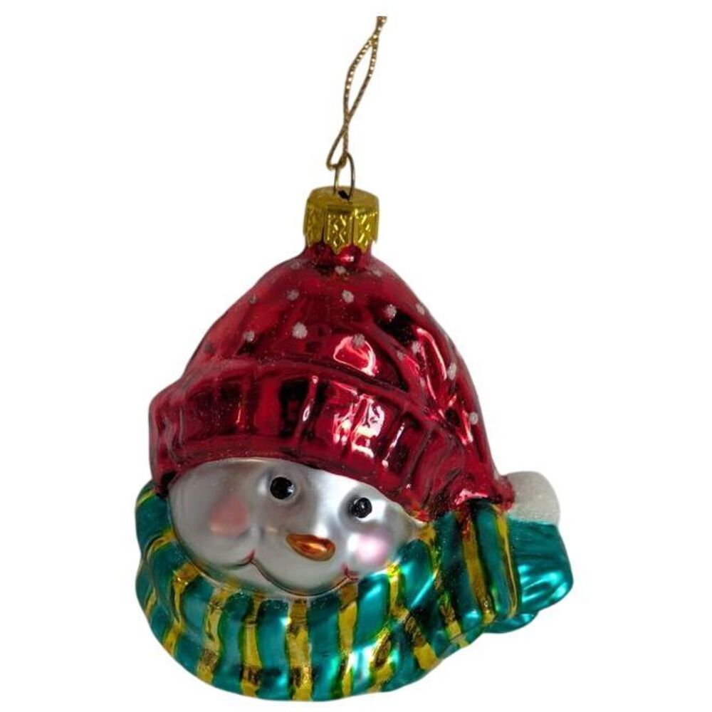 Hallmark Jan Karon Glass Snowman Christmas Ornament Grannycore Red Green 4"